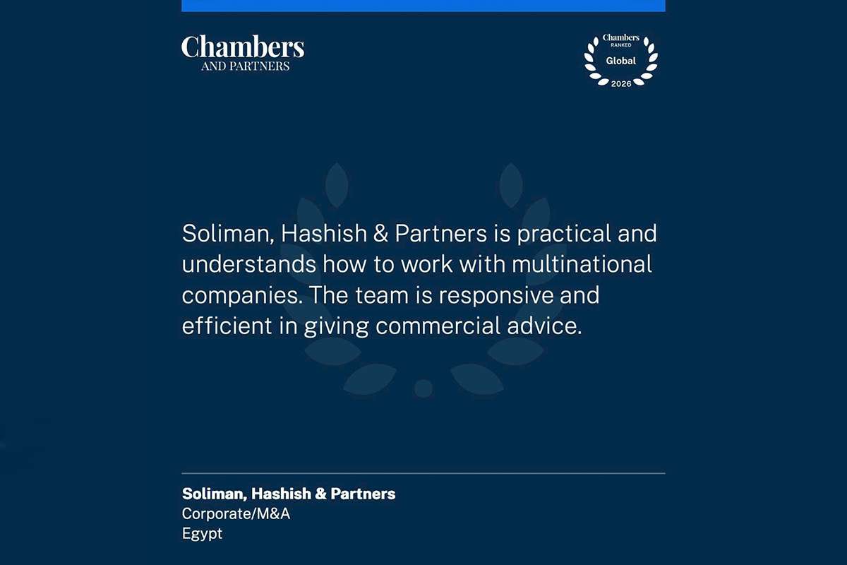Chambers Global 2026 client feedback highlighting Soliman, Hashish & Partners’ practical, responsive and commercial advice in Corporate/M&A in Egypt